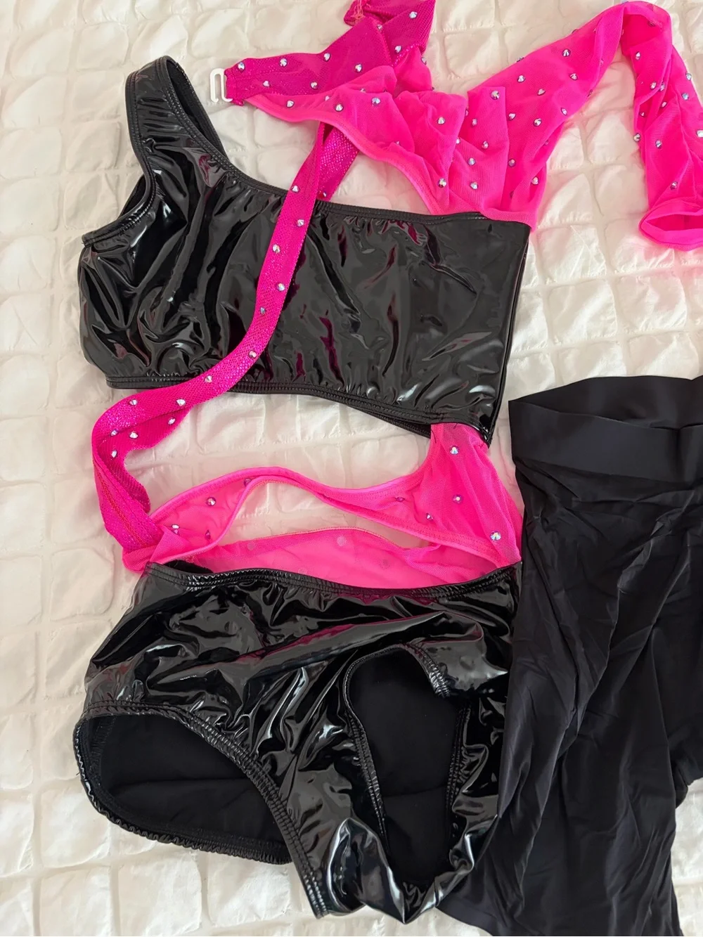 Women’s Black & Hot Pink Shine Bikini Top and Bottom Set
